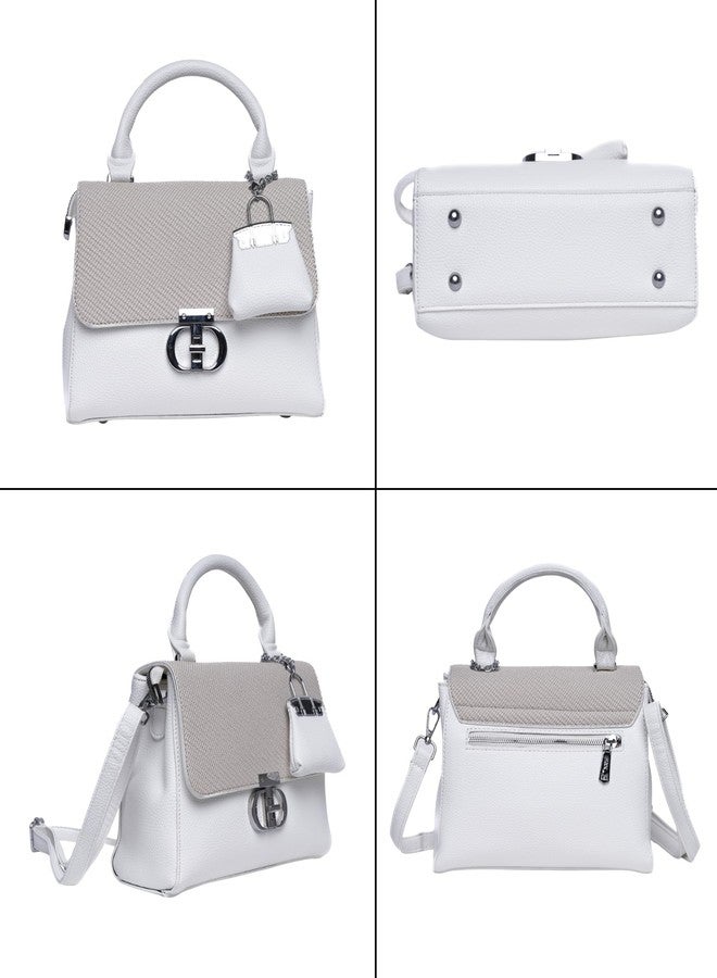 SANTORINI Ophelia Satchel bag for women | Small Sized Handbag with Sling strap and bag charm | Classic Satchel for women (White) - Image 3